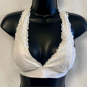 NWT Victoria's Secret PINK Ivory lace wirefree halter bralette / Size XL